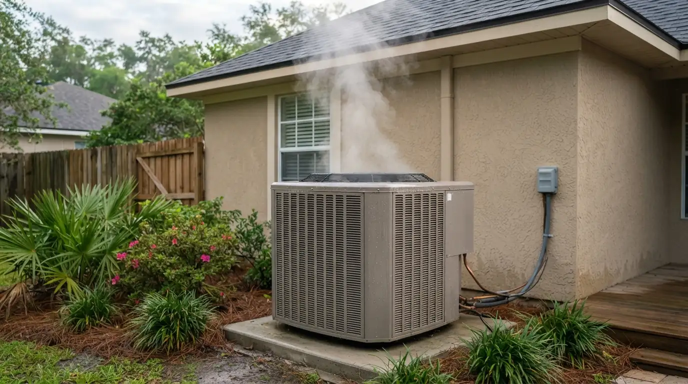 Heat pump running in heat mode on a cool Jacksonville morning