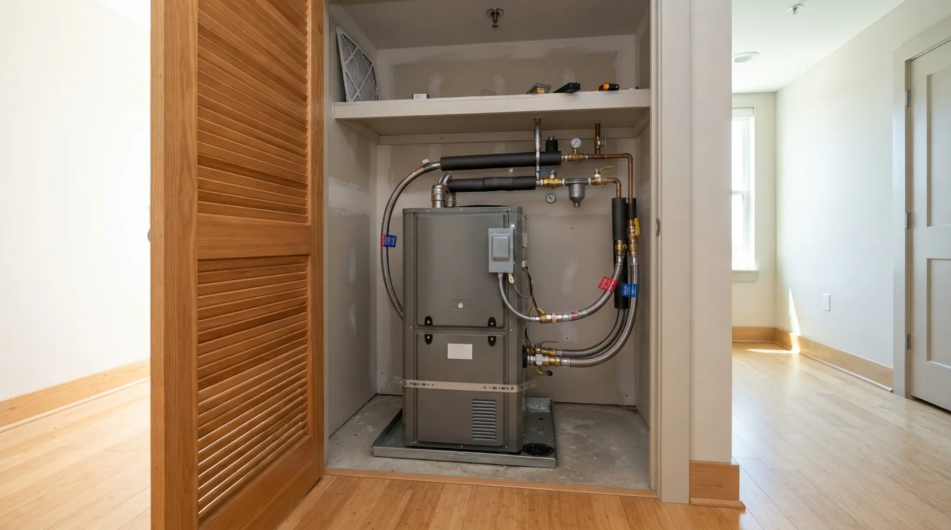 Water source heat pump in a condo closet