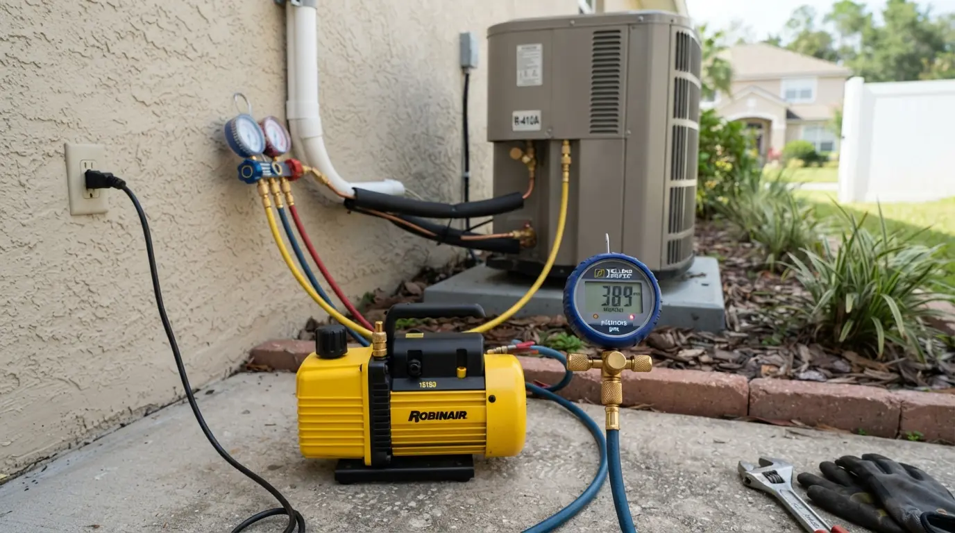 Vacuum gauge on a new AC line set during installation