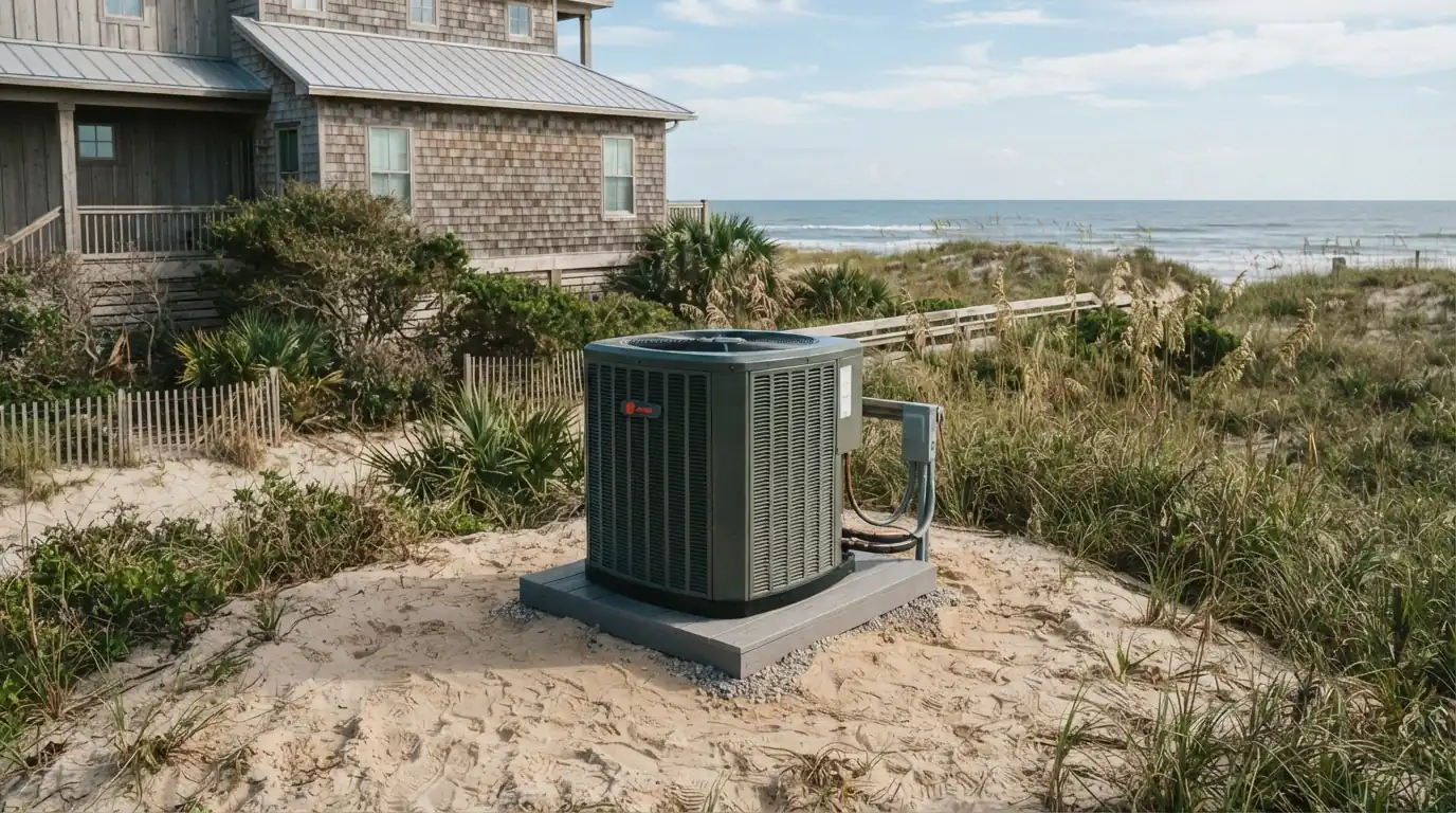 Coastal grade condenser at a home near the beach