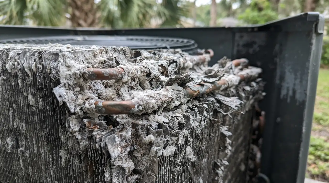 Salt corrosion on an outdoor coil near the beach