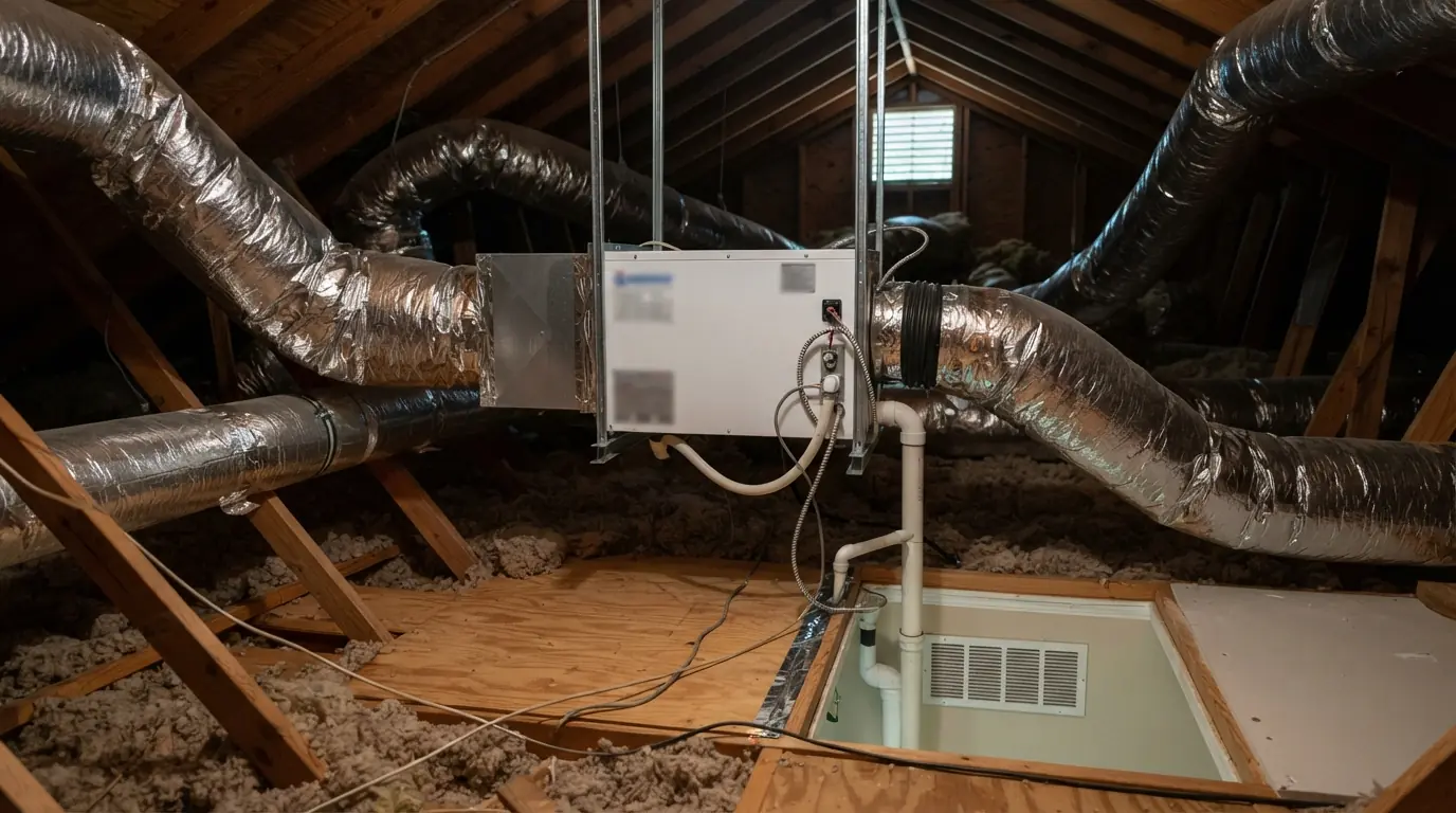 Ducted dehumidifier installed in a Jacksonville attic