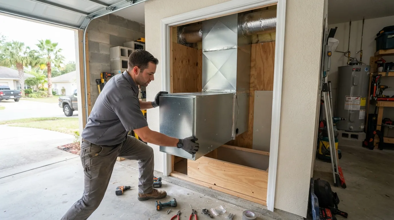 New air handler going into a Jacksonville garage closet