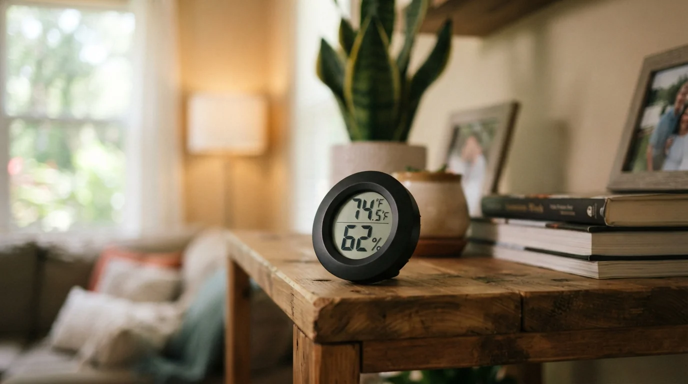 Hygrometer showing high indoor humidity