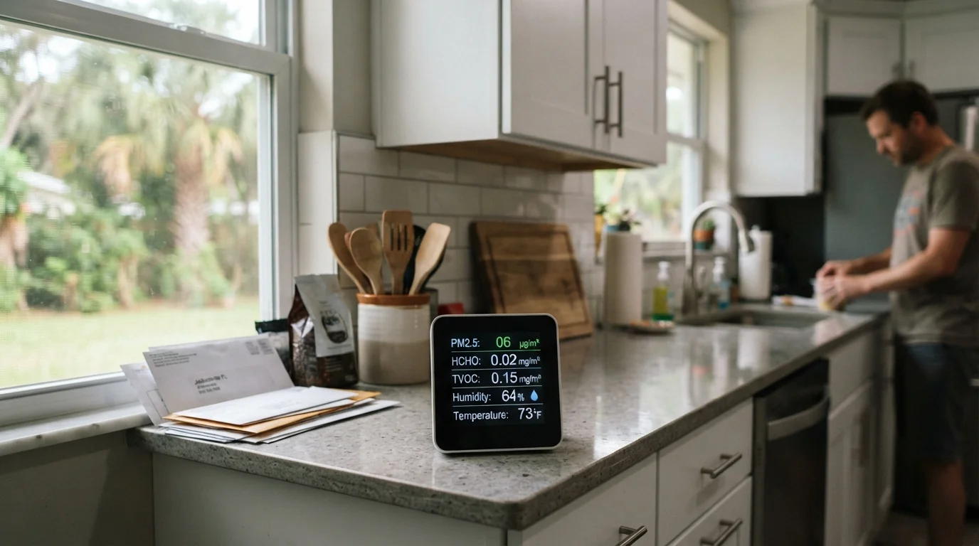 Air quality monitor with humidity and particle readings