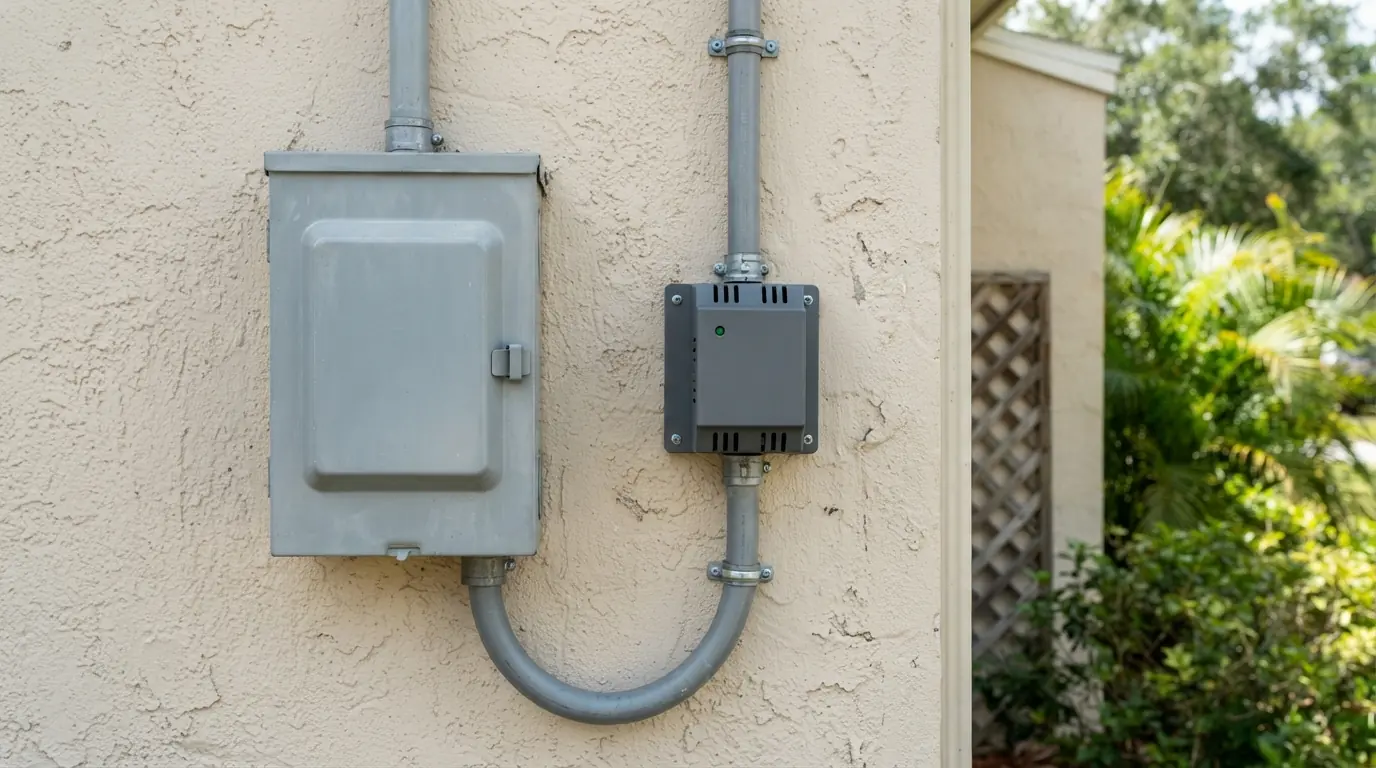 Surge protector mounted at an AC disconnect