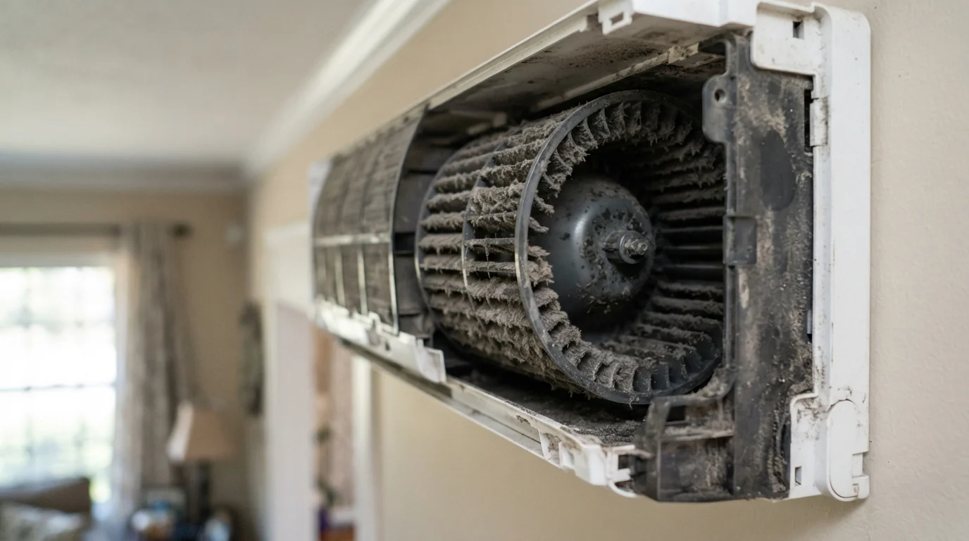 Mini split blower wheel before deep cleaning