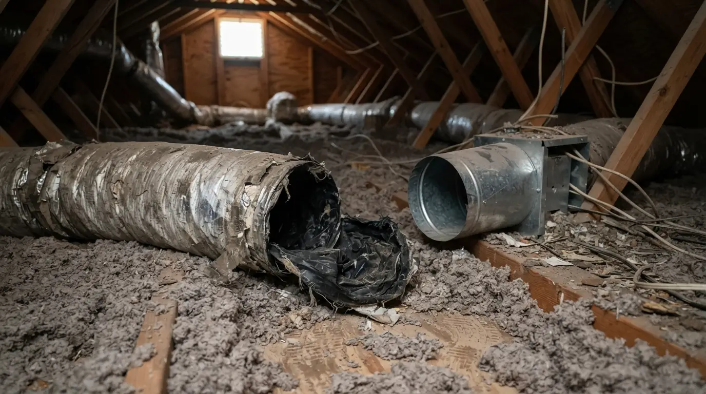 Disconnected flex duct found in an attic